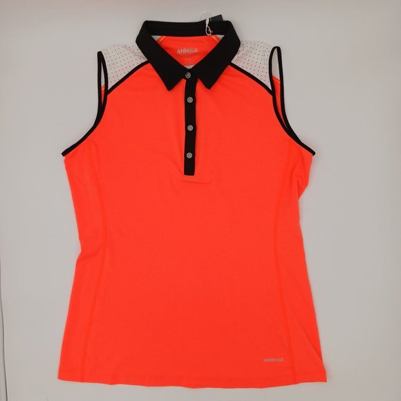 ANNIKA WOMENS ORANGE GOLF POLO SHIRT TOP CB DRITEK 50+UPF - Picture 2 of 9